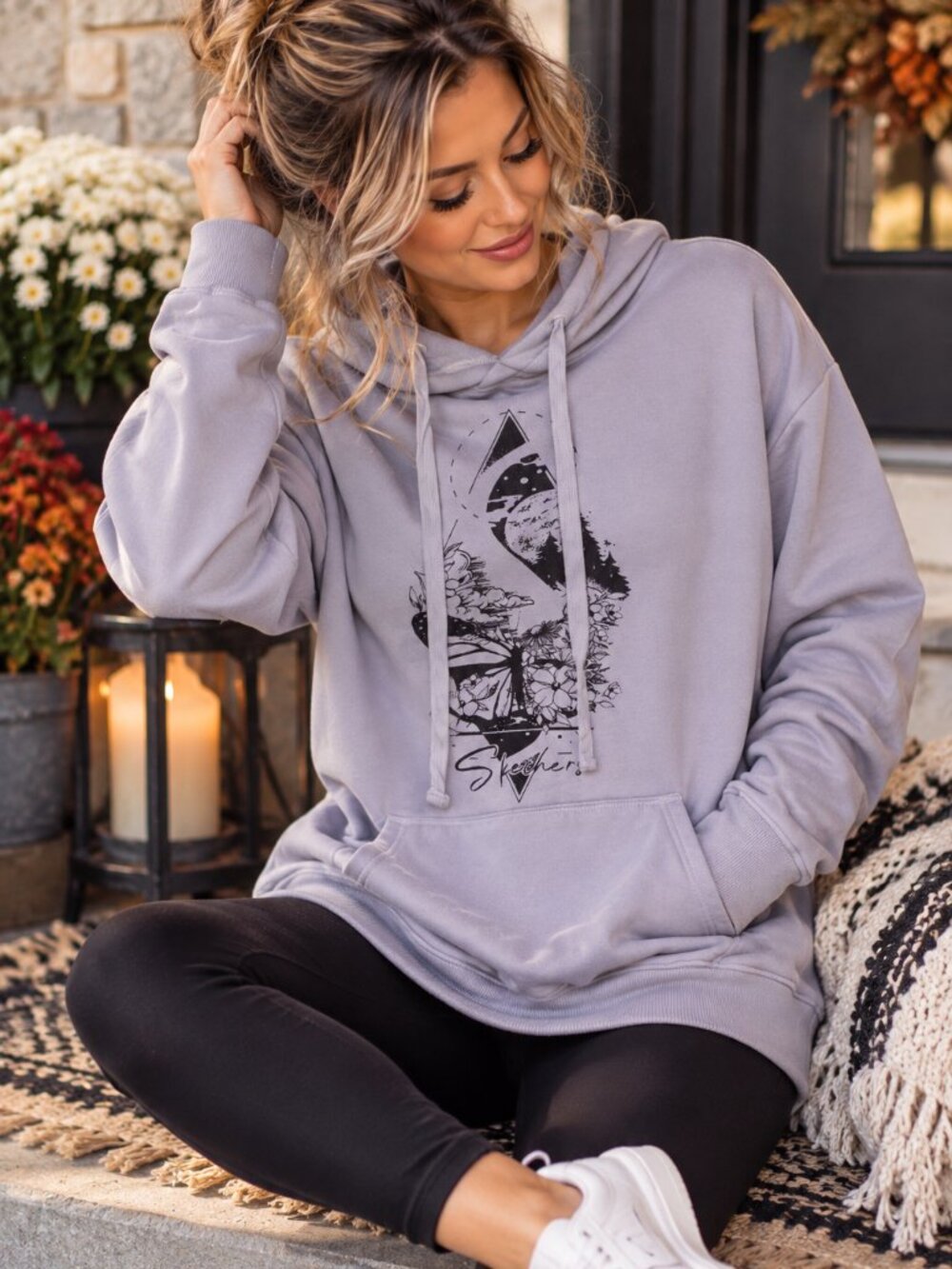 Skechers California Comfort Womens M Lavender Graphic Pullover Hoodie 123